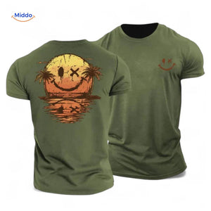 Smileywave T-Shirt mit Smiley Sonnenuntergangsprint in Olivgrün – Jetzt entdecken auf www.middo.de