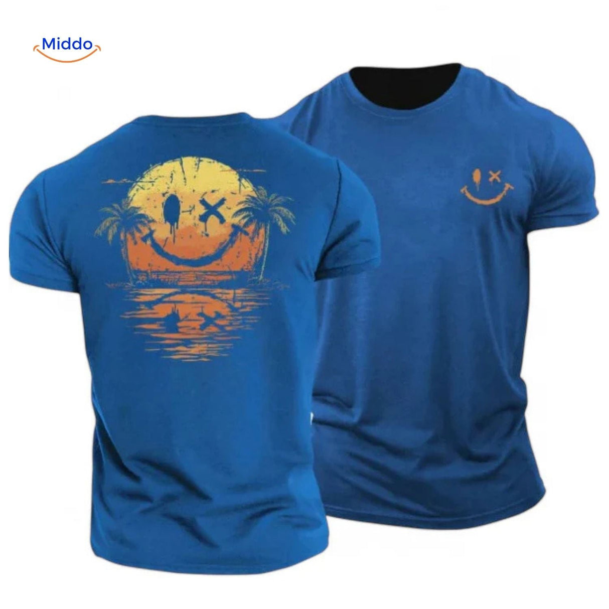SmileyWave T-Shirt mit Smiley-Sonnenuntergang-Print in Blau