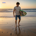 Smileywave T-Shirt für Männer mit Surfbrett am Strand - www.middo.de