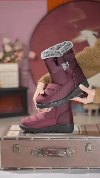 SnowLuxe Boots rot wasserdichte Schneestiefel mit Fell