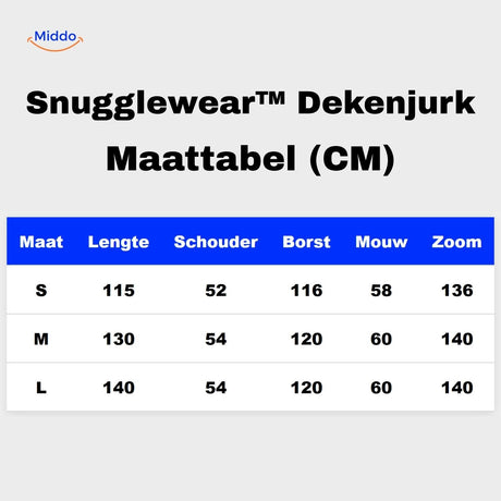 Snugglewear Deckenkleid Größentabelle S M L cm Informationen www.middo.de