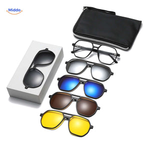 solvizo Sonnenbrille 5 in 1 magnetische Sonnenbrille mit wechselbaren Gläsern und Etui