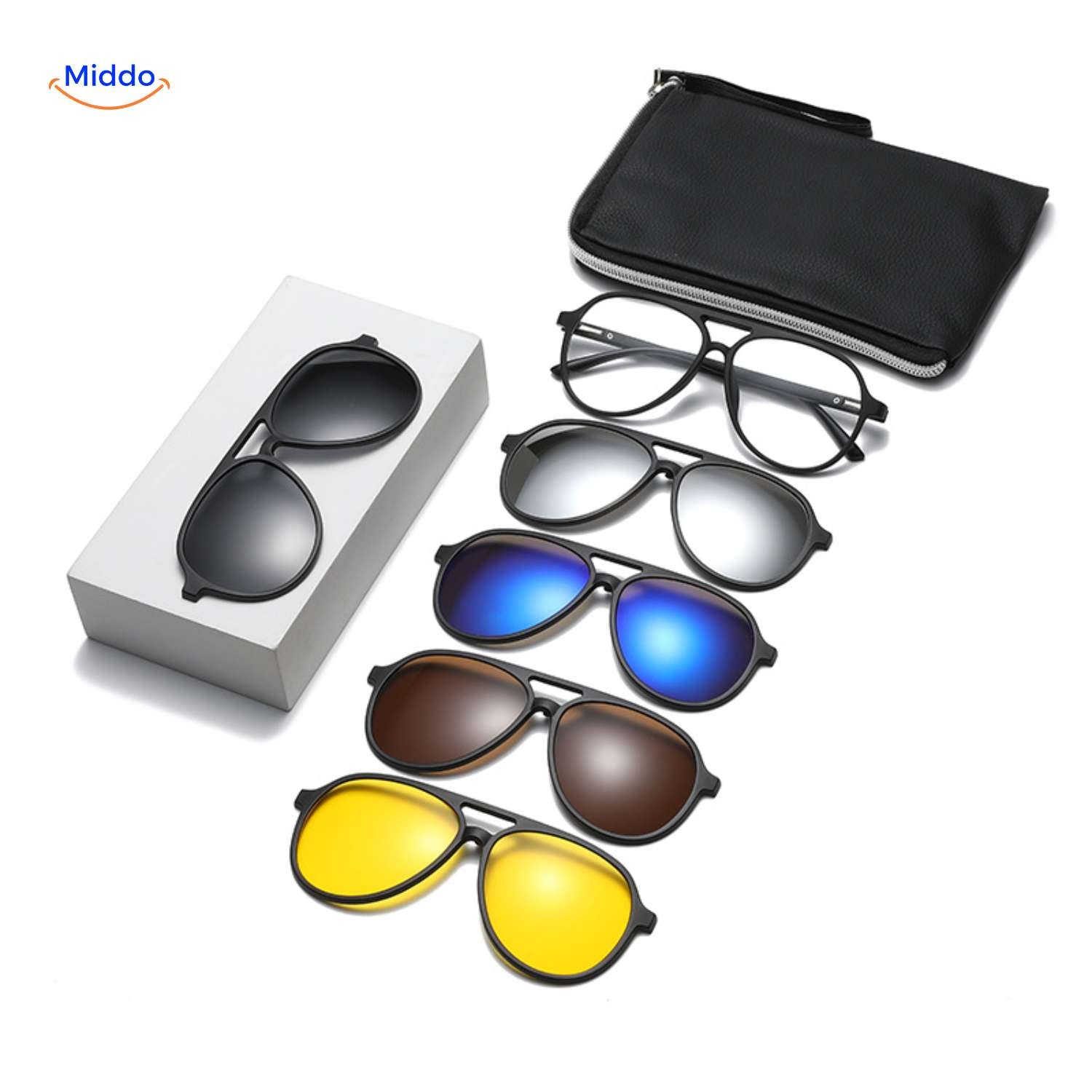 solvizo Sonnenbrille mit wechselbaren Gläsern und polarisiertem Filter sowie Etui www.middo.de