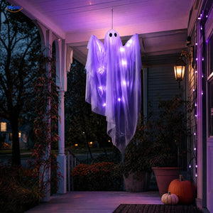 SpookGlow™ mit violetter Lichterkette, hängende Halloween-Geist-Ausführung