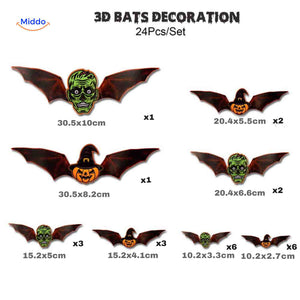 Spooklichtlampe 3D Fledermaus Dekoration 24 Stück Halloween Monsterdesign bei www.middo.de