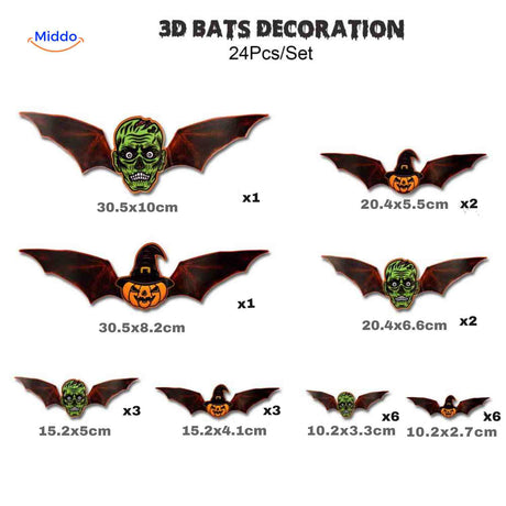Spooklichtlampe 3D Fledermaus Dekoration 24 Stück Halloween Monsterdesign bei www.middo.de