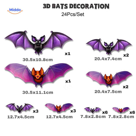 SpookLight Lampe 3D Fledermaus Dekoration 24 Stück Halloween lila Stil