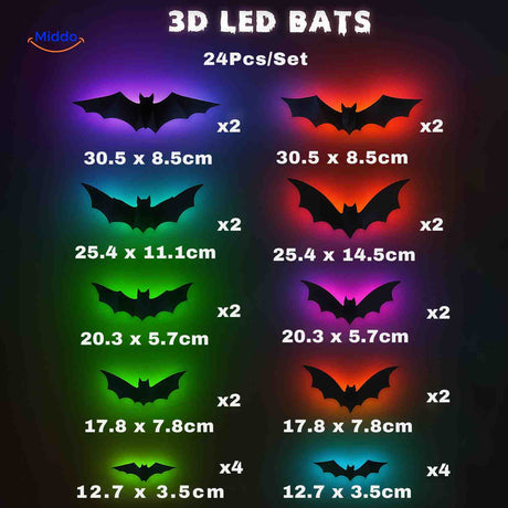 Spooklicht Lampe 3D Fledermaus LED Set mit 24 Stück für Halloween – jetzt auf www.middo.de erhältlich!