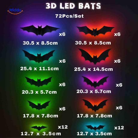 SpookLight Lampe 3D Fledermaus LED 72-teiliges Set Halloween