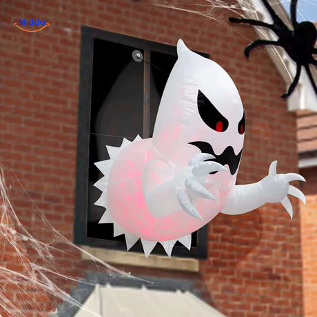 spookyglow ist ein großer aufblasbarer Geist mit leuchtenden Augen, der gruselige Freude zu Halloween hinzufügt