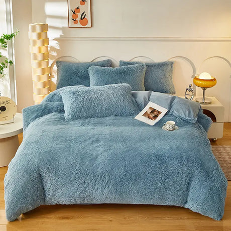 Teddy Fluffy Fleece-Bettwäsche in Stahlblau