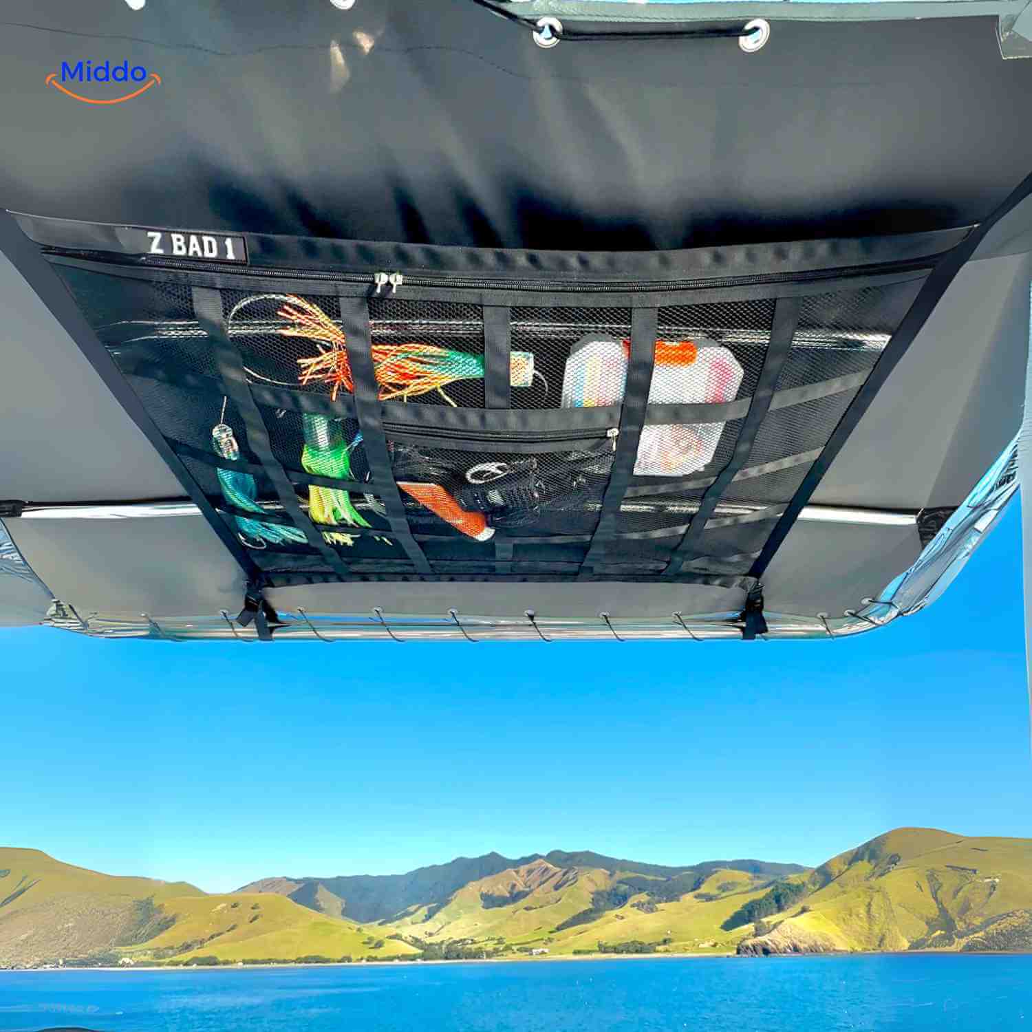 storixa netbag boot daknet mit Angelausrüstung und Stauraum www.middo.nl