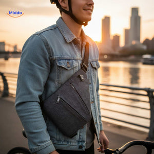 Stratos Umhängetasche für Herren - Graue Tasche am Wasserrand Besuchen Sie uns auf www.middo.de für die besten Angebote!