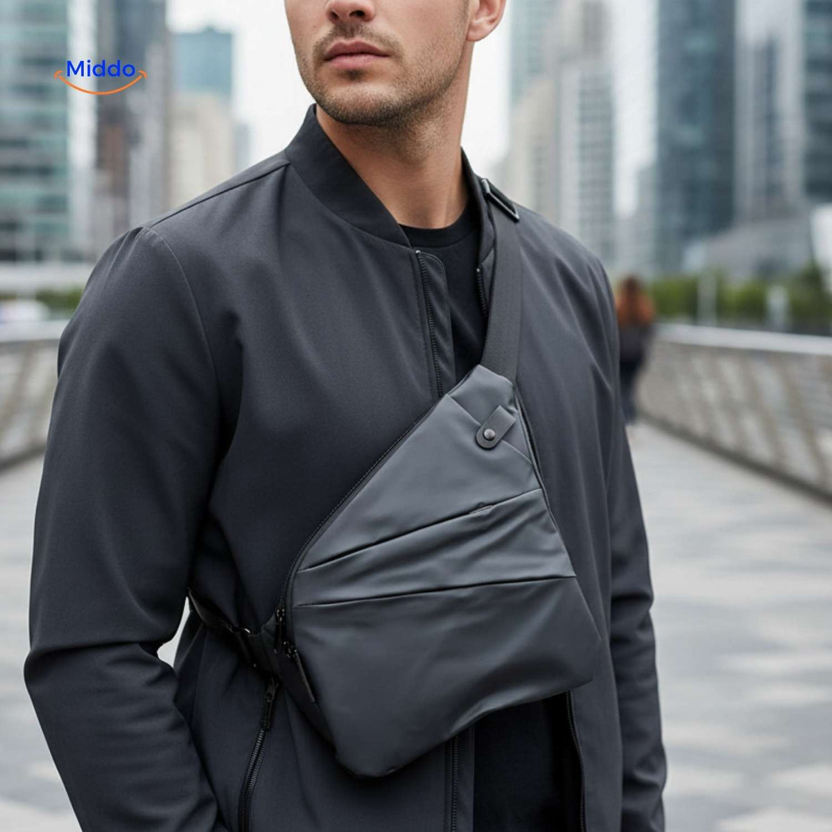 Stratos Umhängetasche Unisex Slingbag in Anthrazit – Perfekt für Ihr Stadt-Outfit. Besuchen Sie uns auf www.middo.de