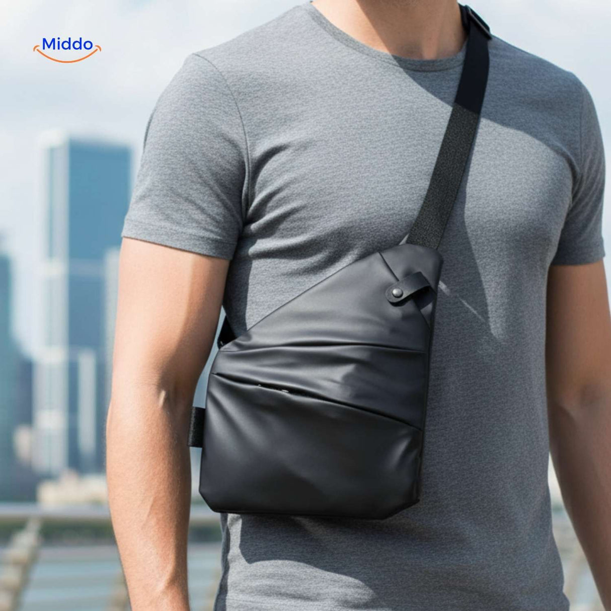 Stratos Umhängetasche Unisex Slingbag Schwarz Grau T-Shirt www.middo.de