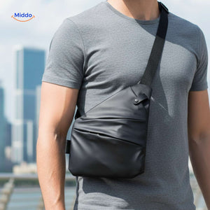 Stratos Umhängetasche Unisex Slingbag Schwarz Grau T-Shirt www.middo.de