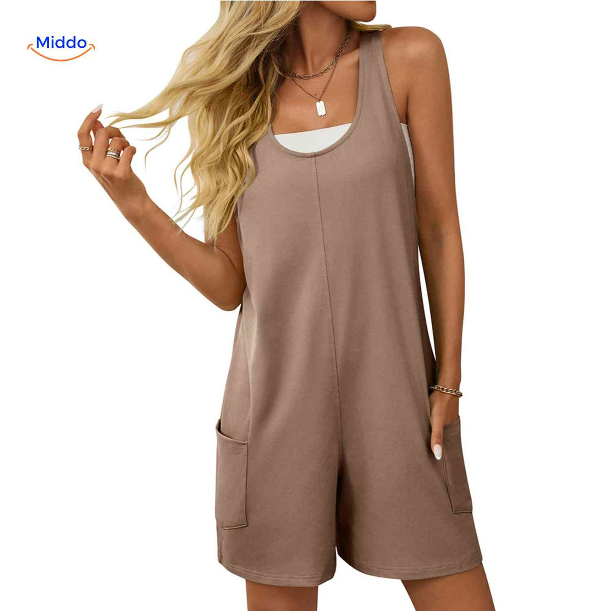 Summiva Jumpsuit Braun - Lässiger Damen-Romper mit Taschen und Racerback