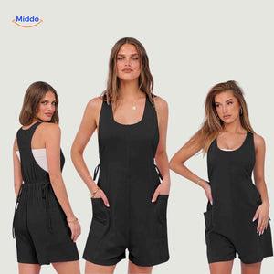 Summiva Jumpsuit Dunkelgrau – Sommermodell mit Schleifendetails und Taschen