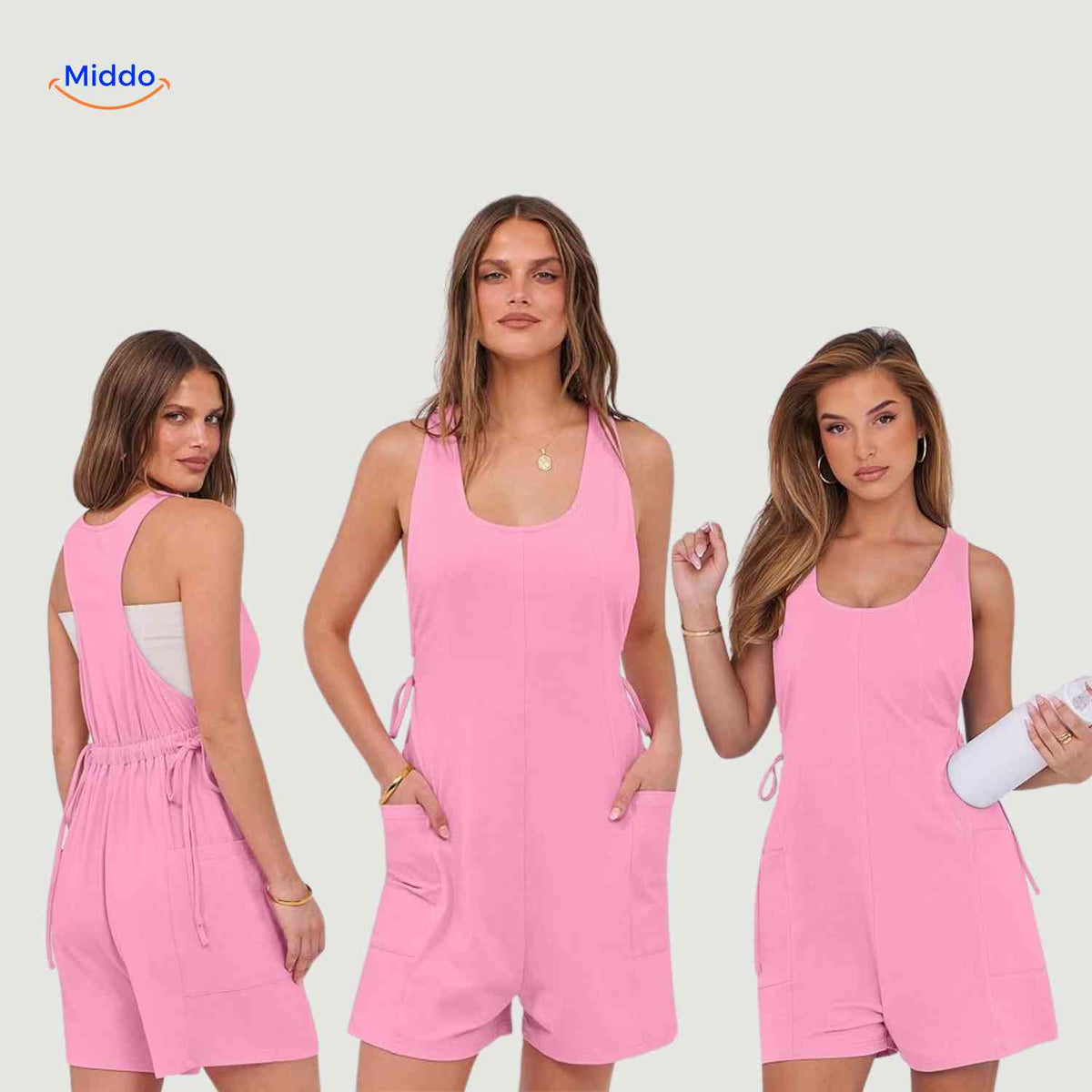 Summiva Jumpsuit grün Racerback Stil Rückansicht mit Seitentaschen