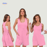 summiva jumpsuit groen racerback stijl achterzijde zijzakken www.middo.nl