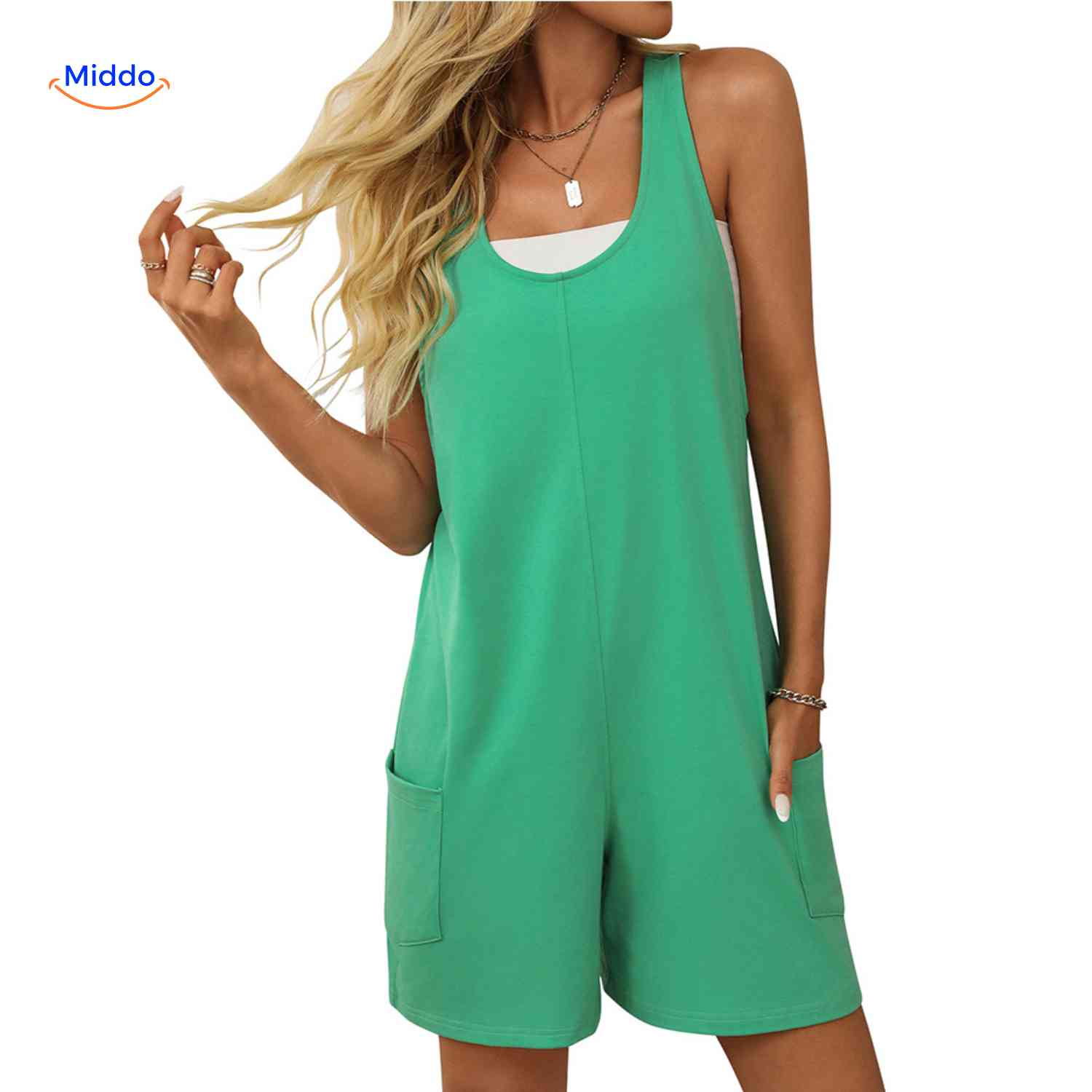 summiva Jumpsuit grüner sommerlicher Damen-Romper mit Taschen www.middo.nl