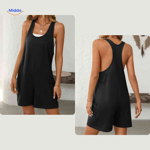 Summiva Jumpsuit Schwarz Minimalistischer Damen Jumpsuit mit Rücken-Detail und Taschen
