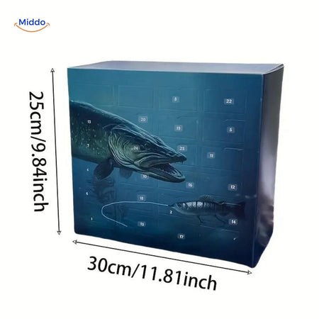 Tacklebox Adventskalender Abmessungen 30x25cm www.middo.de
