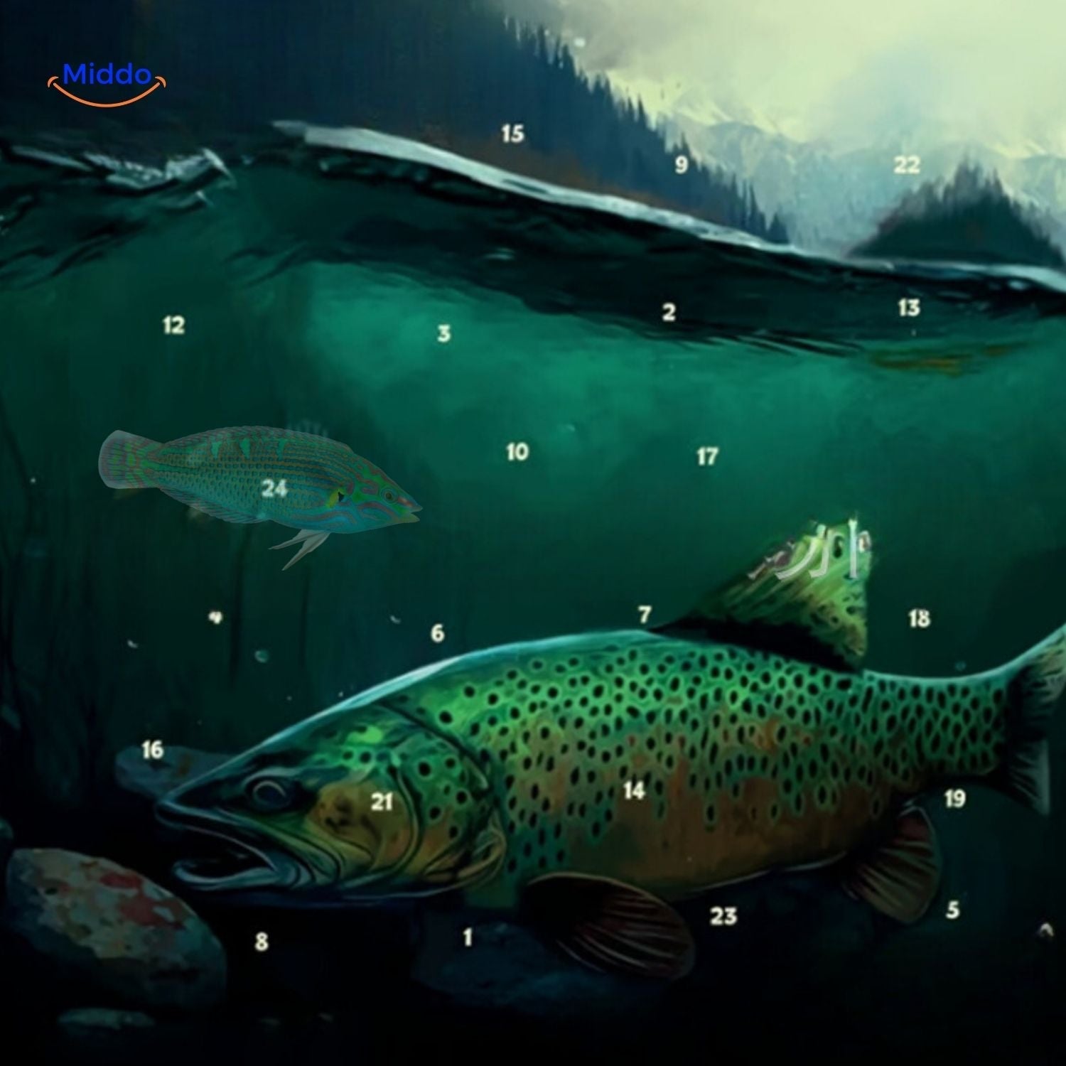 tacklebox adventskalender trout art decor www.middo.nl