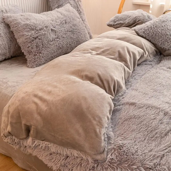 Teddy Fluffy Fleece-Bettwäsche in Taupegrau