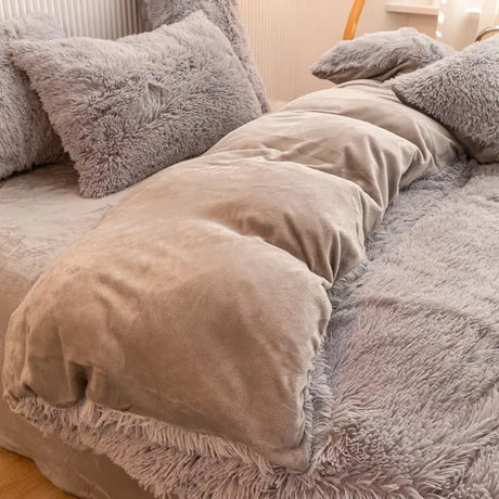 Teddy Fluffy Fleece-Bettwäsche in Taupegrau