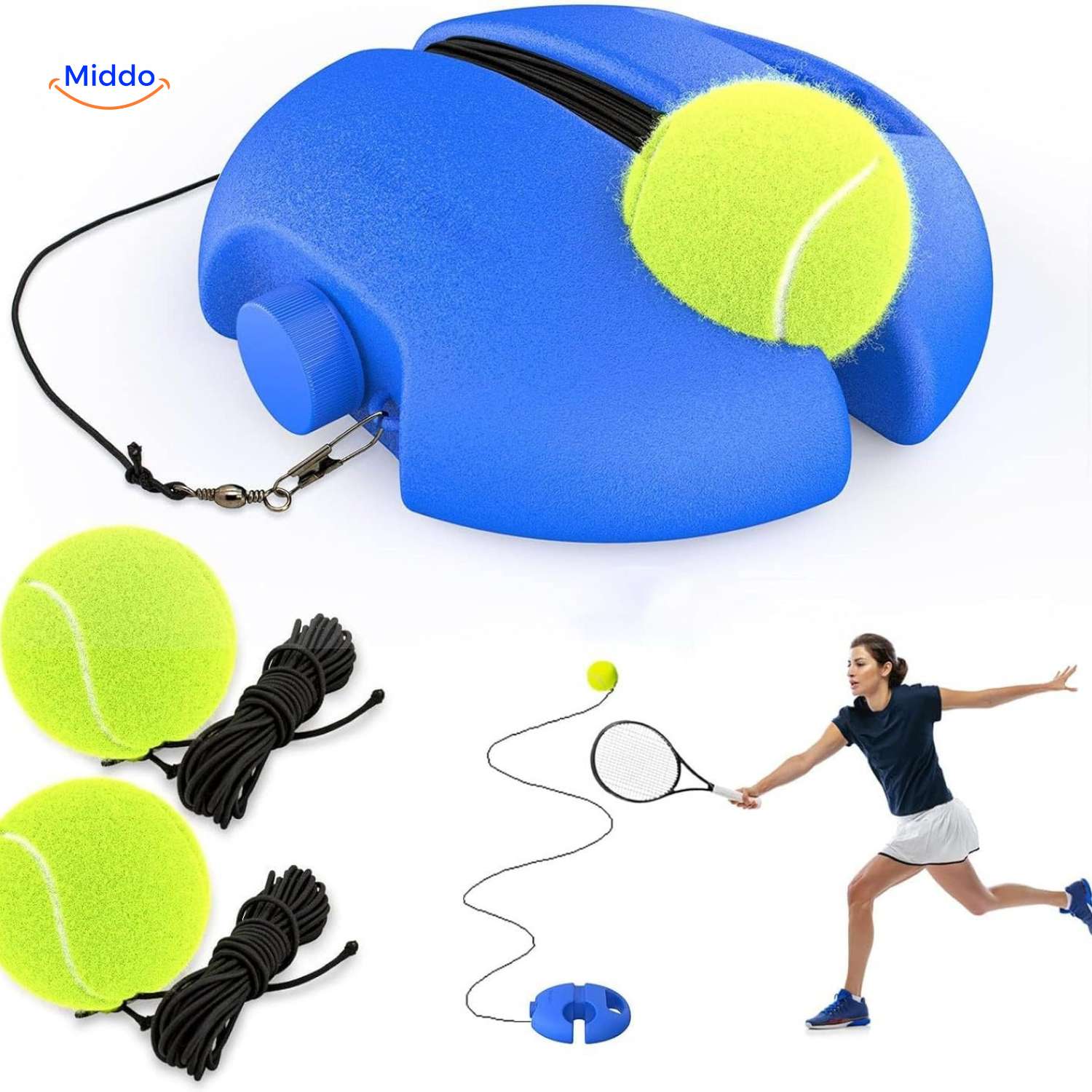 tennispro Trainer Übungsbasis mit Gummiball für Tennis Schlagtechnik www.middo.nl