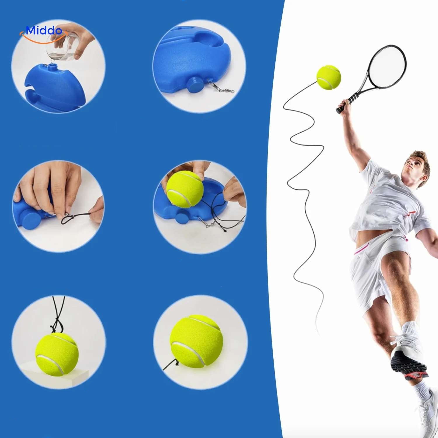 tennispro Trainer Schritt-für-Schritt Installationsanleitung für Tennis Rückschlagtrainer www.middo.de