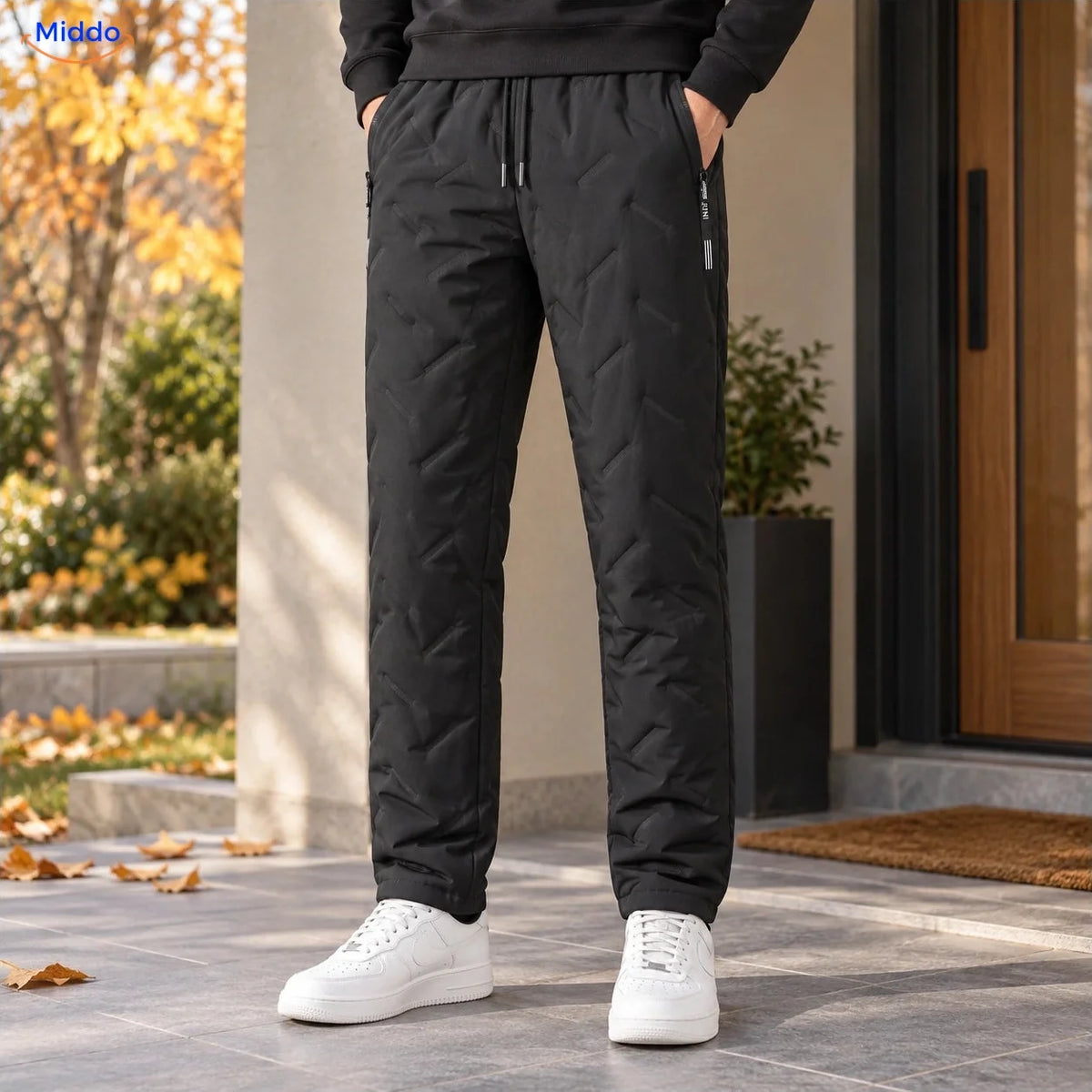 Thermoflex gefütterte Winterhose, getragen Schwarz mit geradem Bein