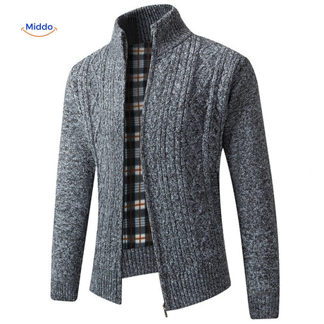 ThermoKnit Strickweste in Grau mit Reißverschluss und kariertem Innenfutter