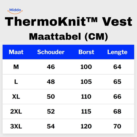 Thermoknit-Weste – gestrickte, gefütterte und warme Weste für Herren. Größentabelle finden Sie auf www.middo.de