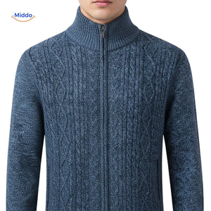 Thermoknit-Weste Herren - Vorderansicht in Blau, Reißverschluss geschlossen - www.middo.de