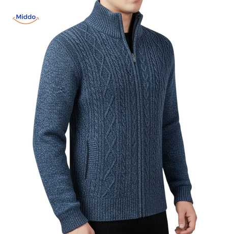 Thermoknit Weste für Herren – Nahaufnahme von der Seite in Blau | www.middo.de
