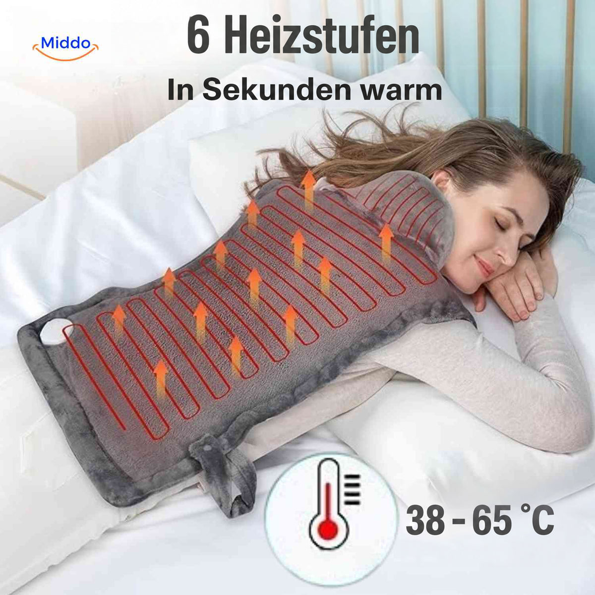 Thermowrap Wärmeschal mit sechs einstellbaren Heizstufen.