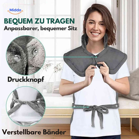 Druckknopf und verstellbare Bänder des Thermowrap Wärmeschals.