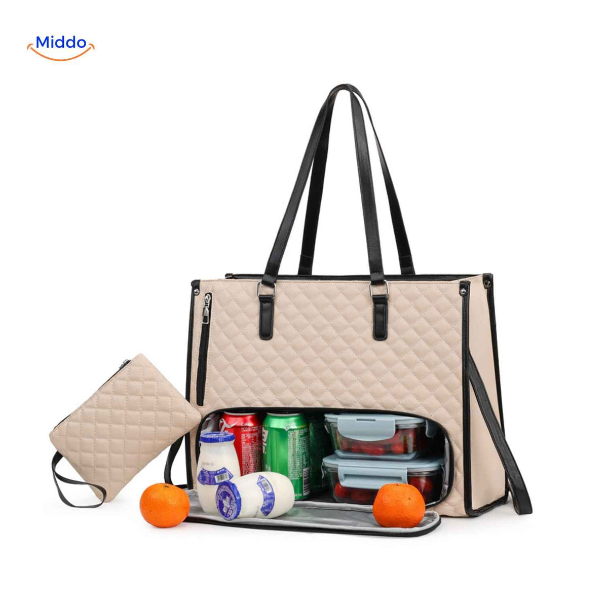 totezia Tasche beige mit schwarzem Akzent isolierte Lunch-Tasche