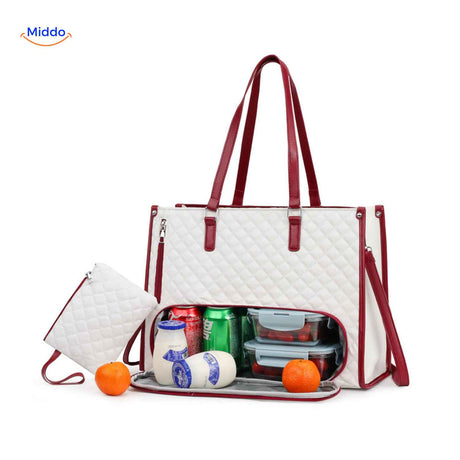 Totezia Tasche weiß rot schicke Kühltasche mit Fächern