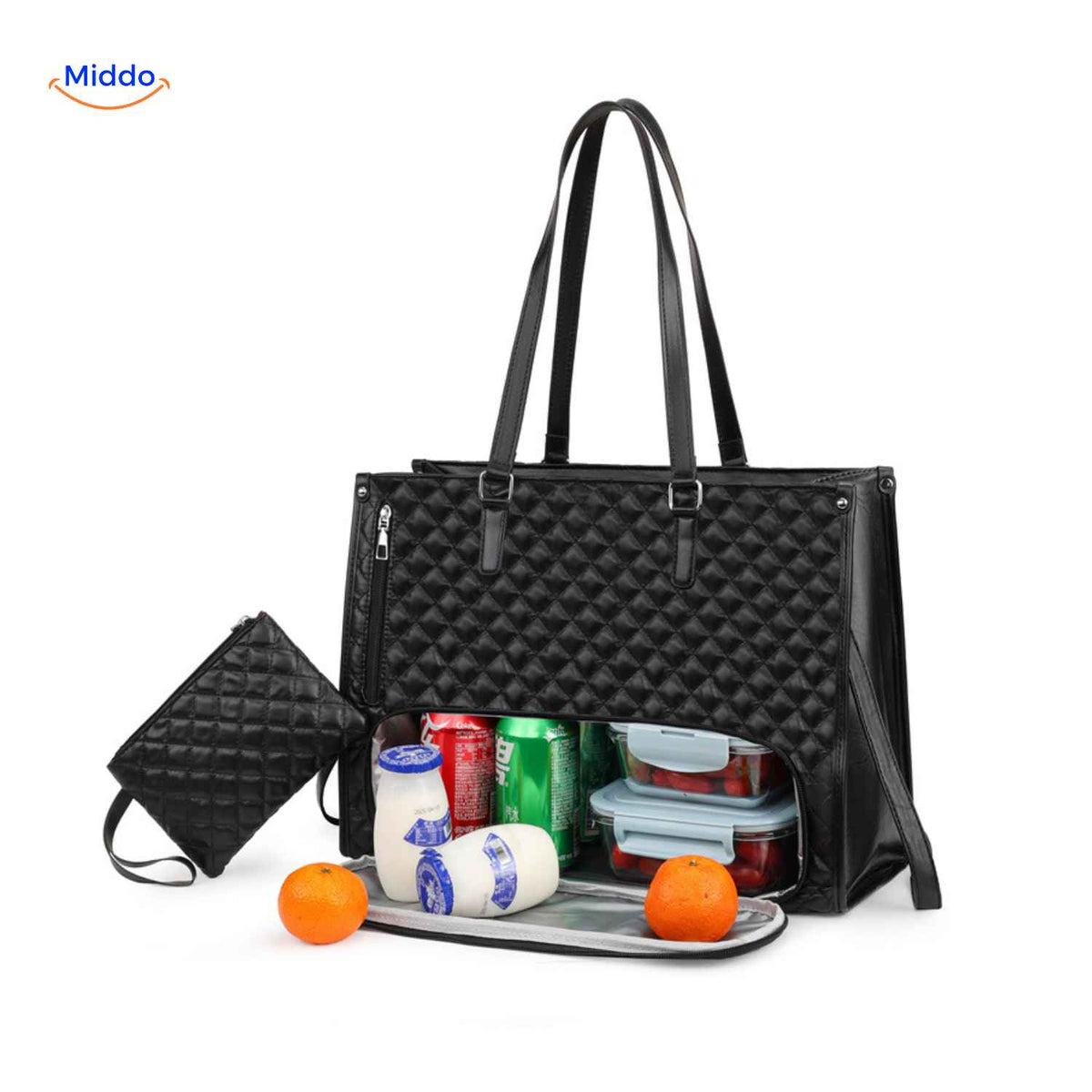 Totezia Tasche schwarz gesteppte Kühltasche mit Lunchfach