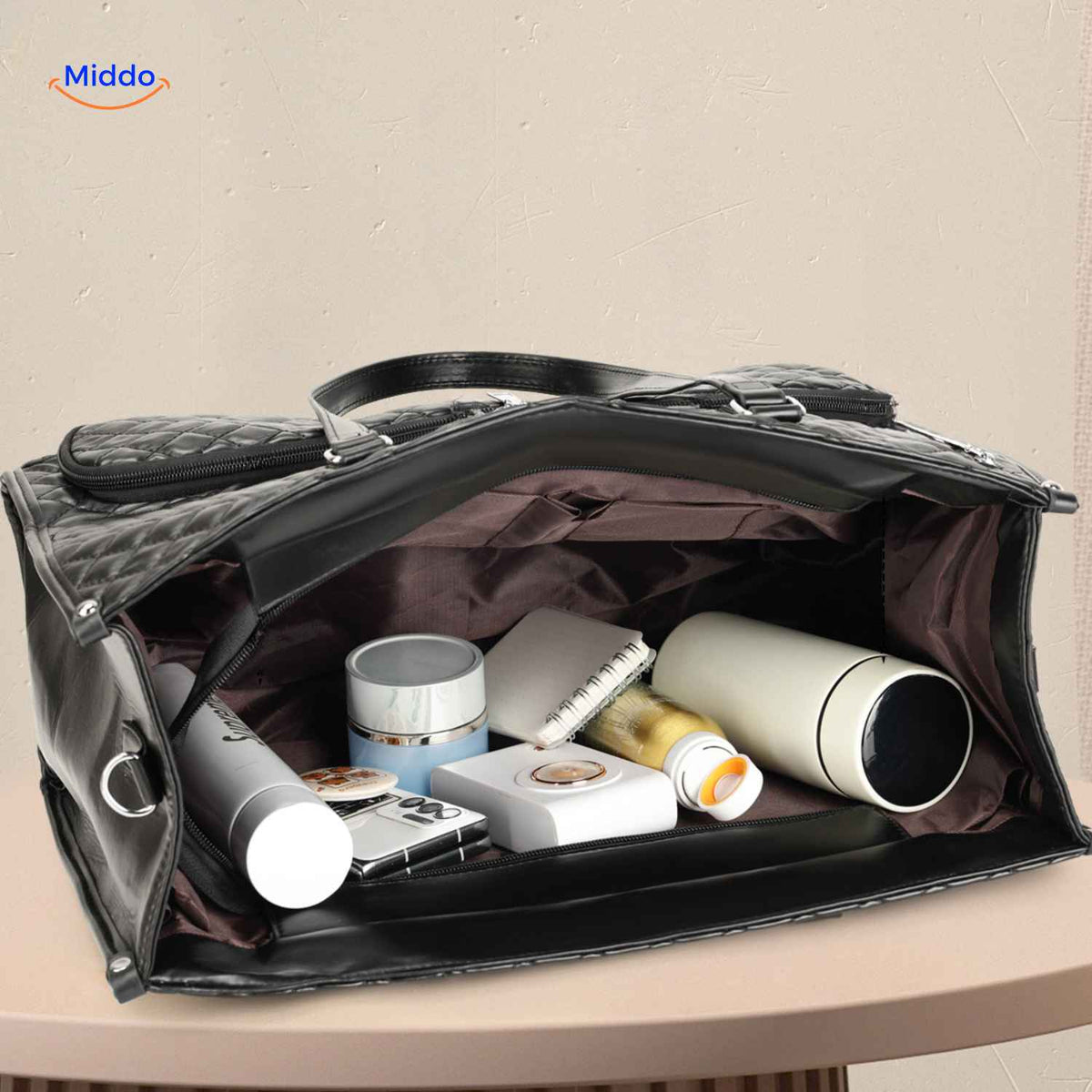 Totezia Tasche schwarz geräumige Tragetasche mit Fächern