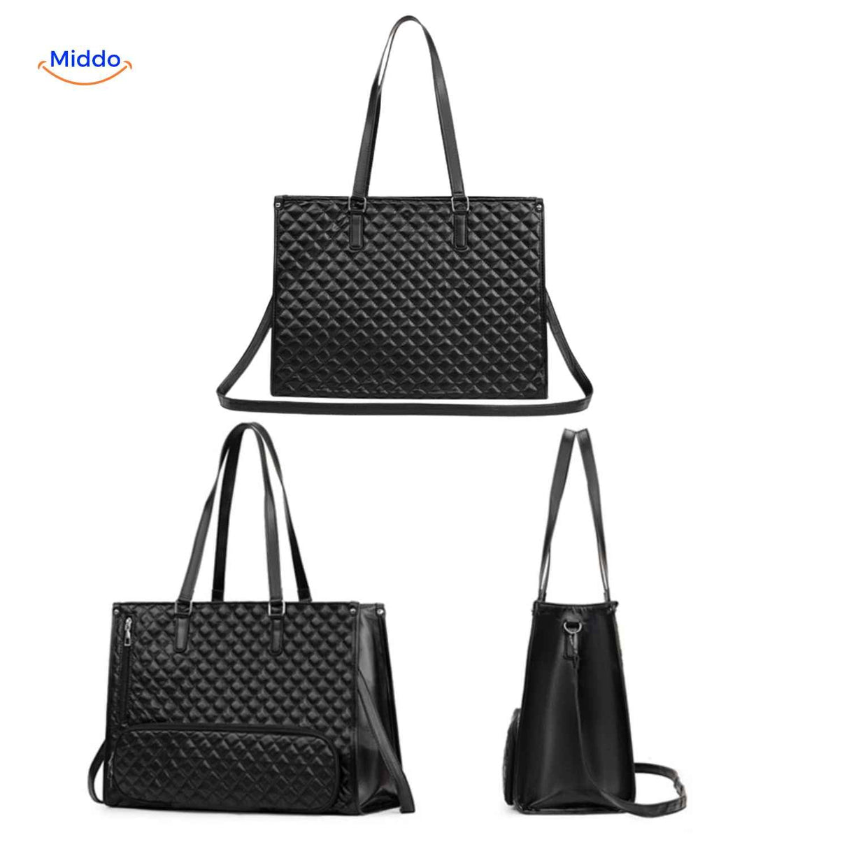 Totezia Tasche schwarz Vorderansicht Seitenansicht und Rückseite