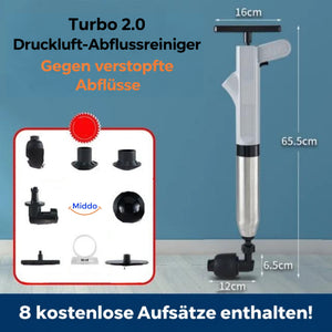 Grauer Turbo 2.0 mit Maßen und acht Aufsätzen