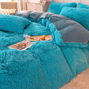 Teddy Fluffy Fleece-Bettwäsche in Türkis-Grau