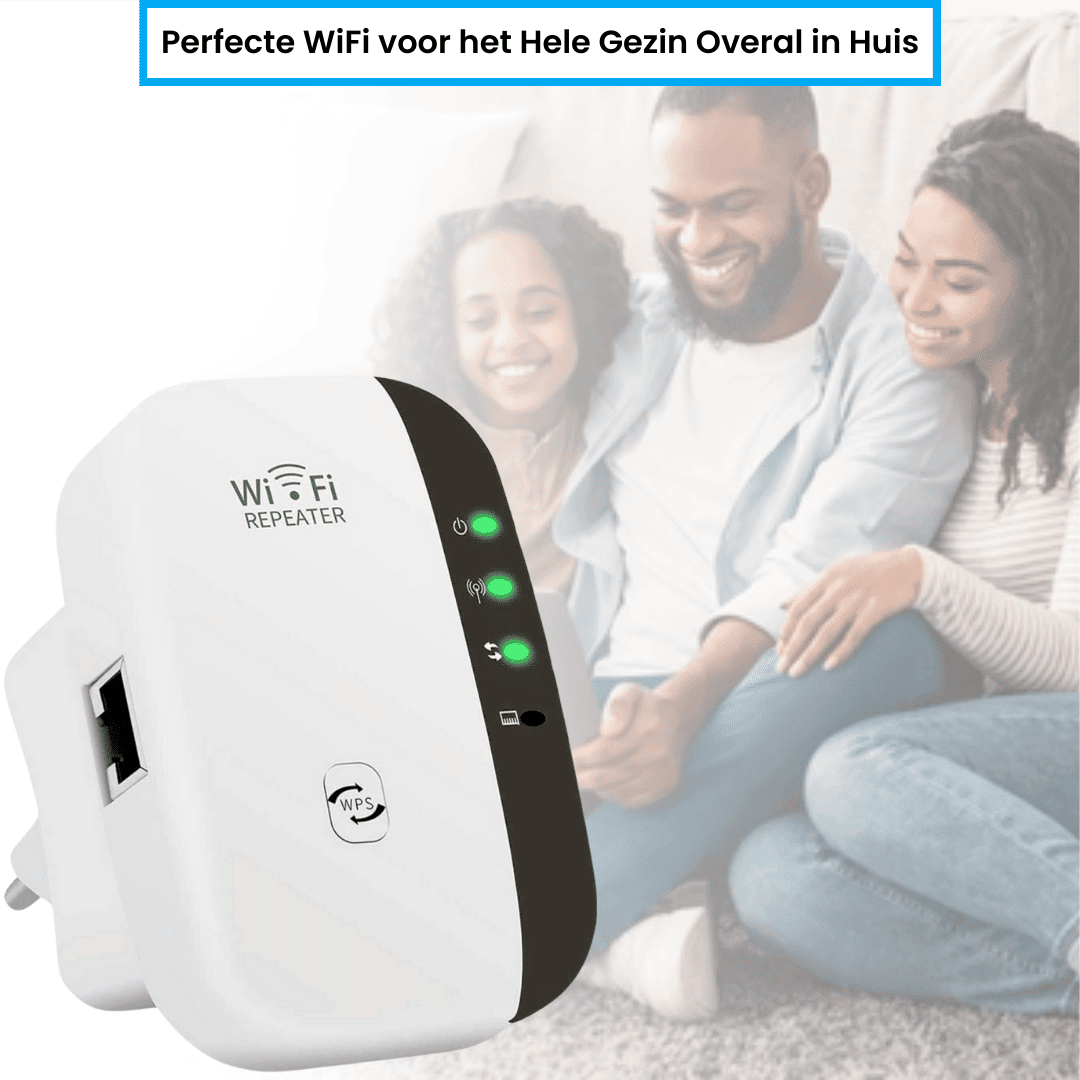 Familie nutzt WLAN-Repeater im Wohnzimmer für eine bessere Verbindung