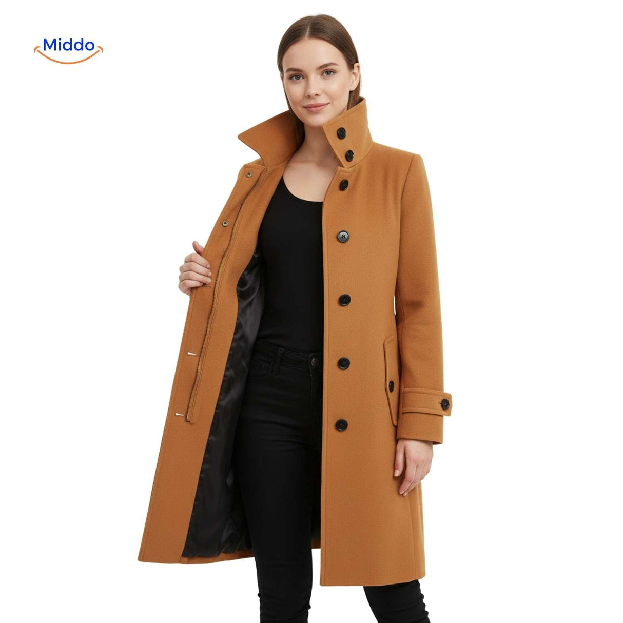 velour mantel für Damen – offenes Design | www.middo.de