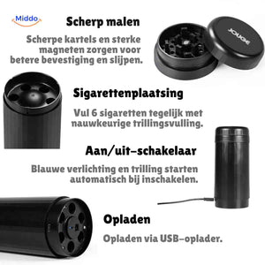 vibrogrind Mühle mit scharfen Klingen und Zigarettenhalter Details