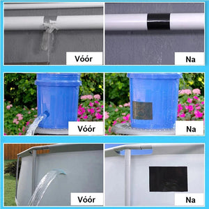 Verschiedene Objekte repariert mit wasserfestem Klebeband, vorher und nachher